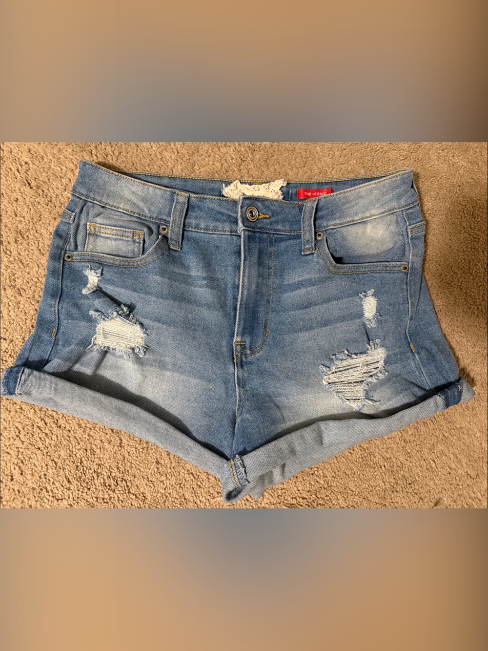 Altar'd State Light Blue Distressed Denim Roll-Hem Shorts